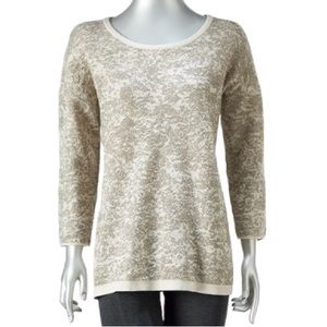Vera Wang Tunic Sweater Knit Metallic Glitter Silver Cream Gray Size S